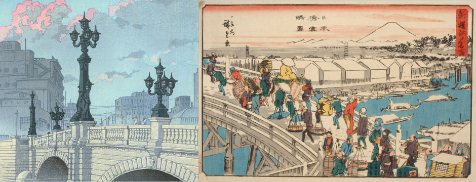 Ukiyoe prints of the Nihonbashi Bridge in the past