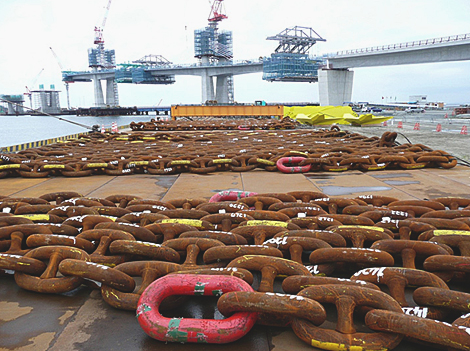 Massive chains used to anchor the floating structure