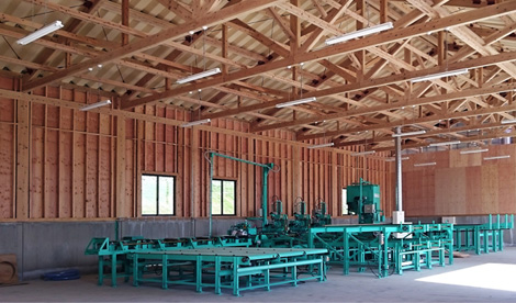 Interior view of a lumber processing plant