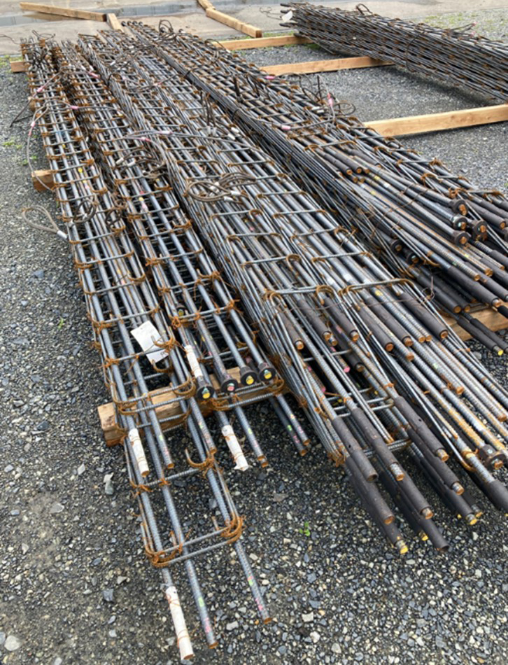 ジャバラユニット工法により先組みされた鉄筋材料