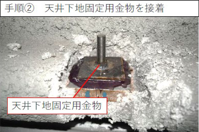手順2:天井下地固定用金物を接着
