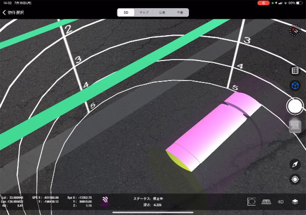 3Dモード：実際の深度でシールドマシンを３次元表示