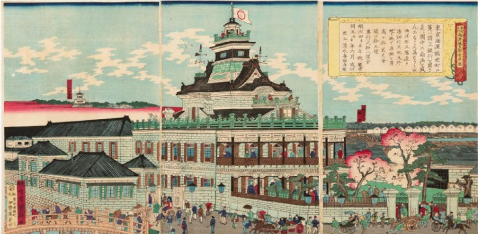 第一国立銀行　「東京名所海運橋五階造真図」 二代歌川国輝 1873年