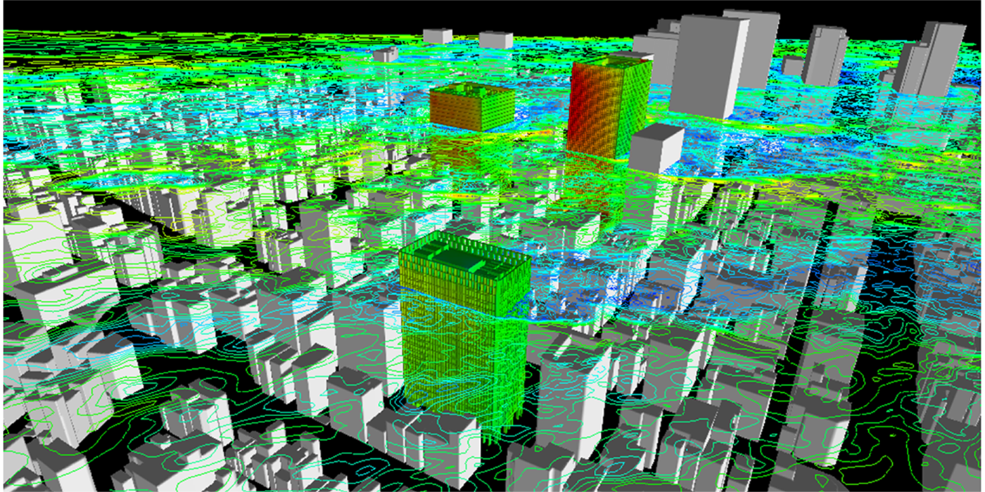 都市部を対象とした広域の数値流体シミュレーション