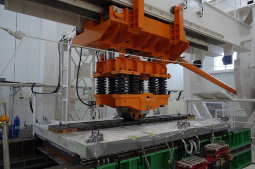 A newly developed road bridge deck undergoing fatigue resilience testing