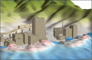 市街地全体を対象とした3次元津波解析