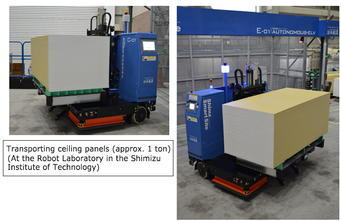 Transporting ceiling panels (approx. 1 ton)
(At the Robot Laboratory in the Institute of Technology)