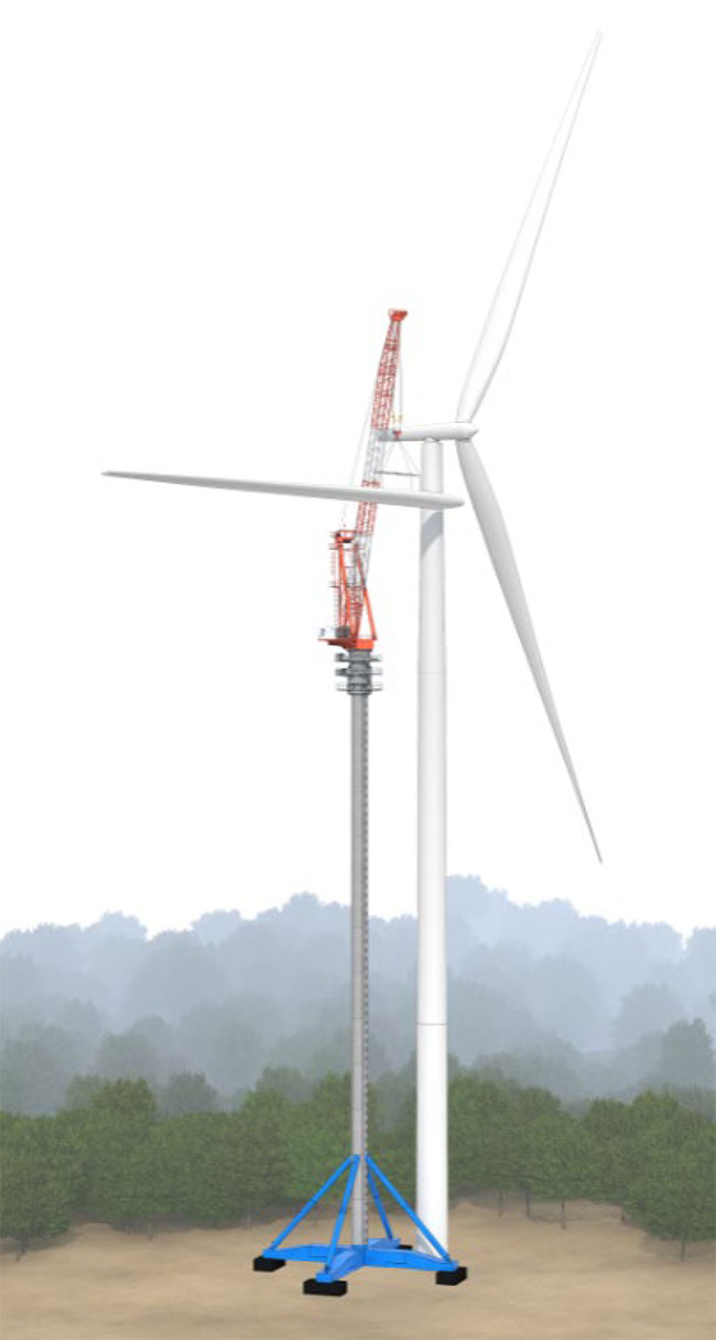 The S-Movable Towercrane constructing an onshore wind power generation facility