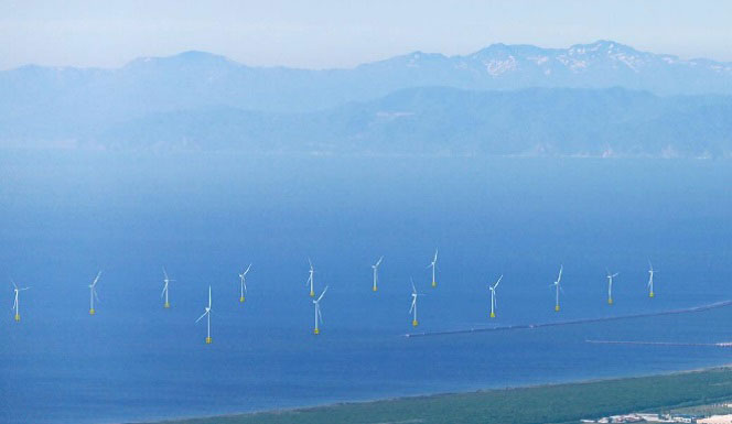 Computer graphic of Ishikari Bay New Port offshore windfarm upon completion