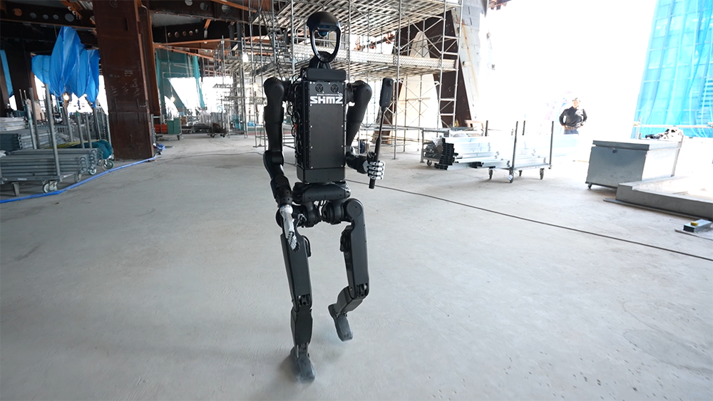 Humanoid robot patrolling the site
