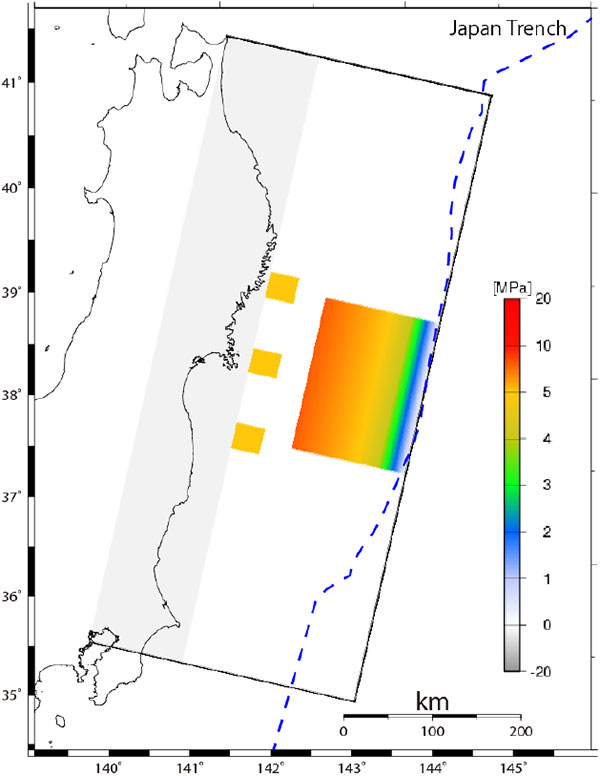 Stress drop [MPa] distributions for our simulation