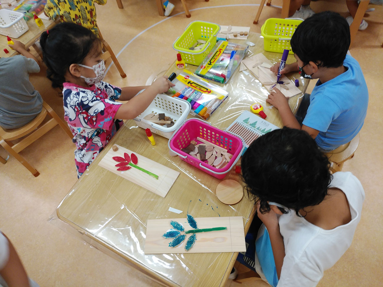 Woodworking activities at a nursery school