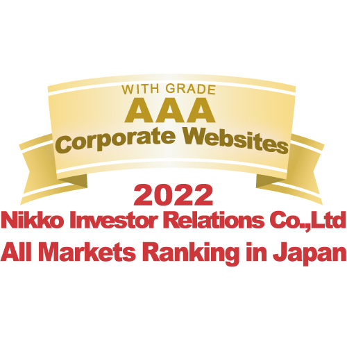 WITH GRADE AAA Corporate Websites 2022 Nikko Investor Relations Co.,Ltd. Ranking in all listed companies in Japan