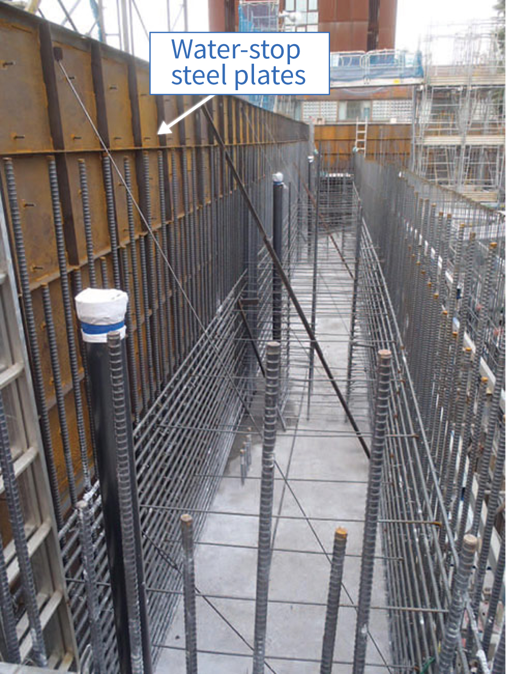 Temporary fixing of water-stop steel plates