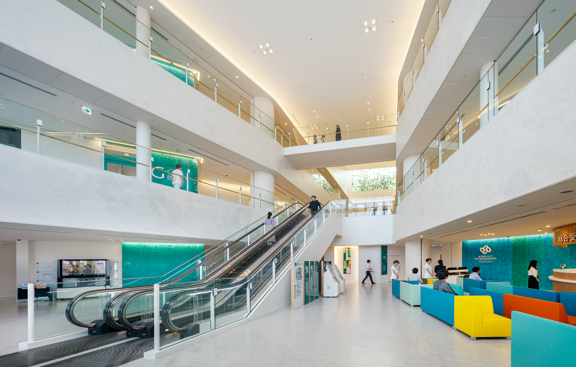 The three-story atrium in the entrance hall.