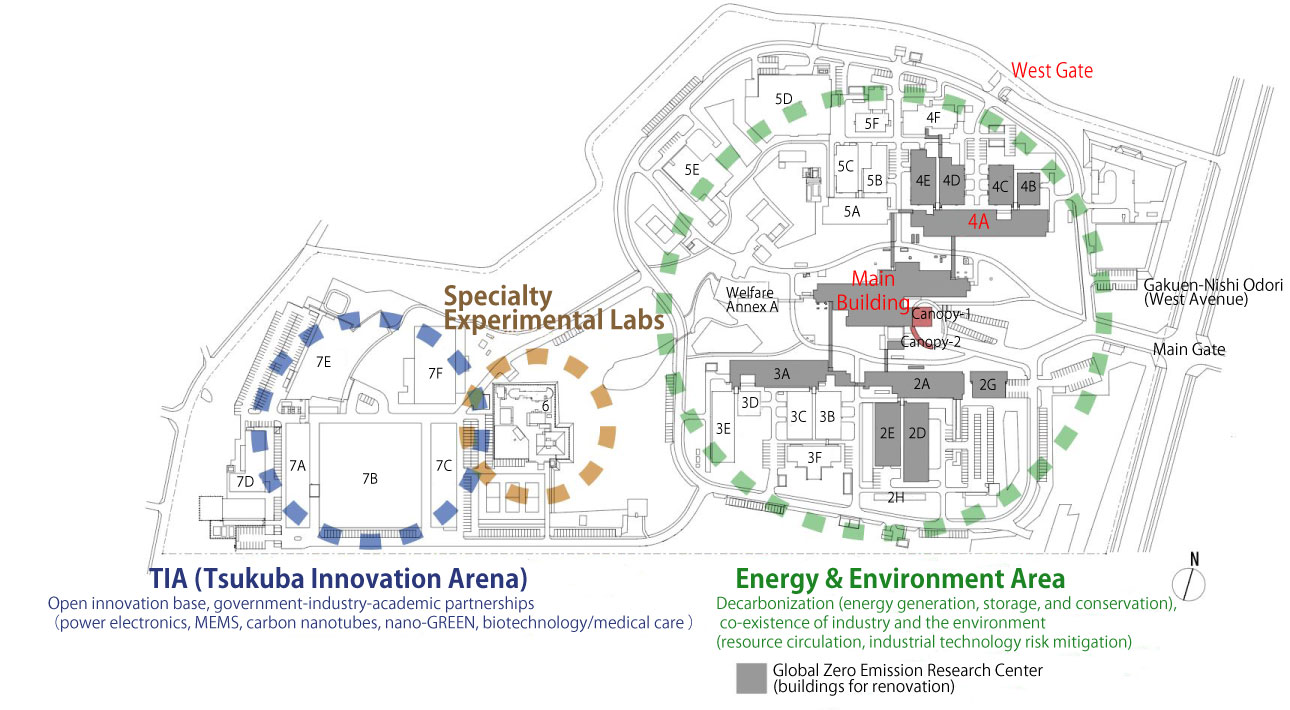 Site Plan of the Tsukuba West and the scope of renovation