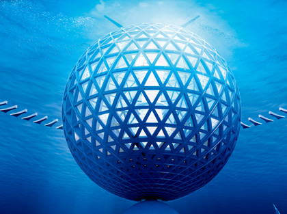 Orb made of acrylic boards in a triangular pattern,with triangles measuring 50 meters per leg