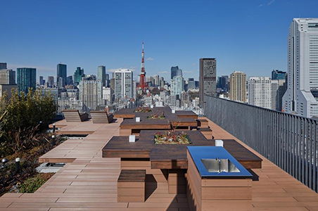 Roof-top garden that offers a view of Tokyo Tower