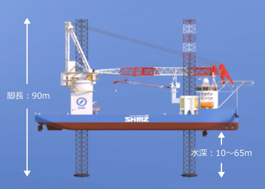 自航式SEP船の概要。超大型風車の建設に対応できる